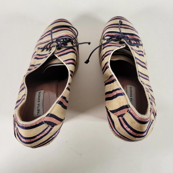 Tabitha Simmons STRIPED OXFORD WEDGE Pink Navy Espadrille Heels Women Sz 7.5 - Picture 10 of 11